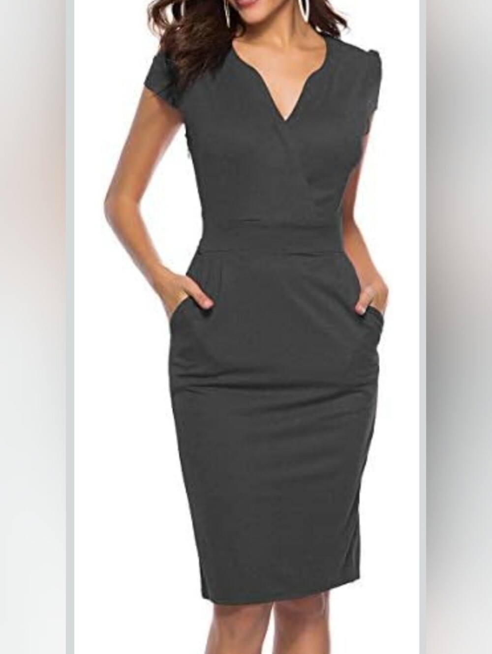 Classic Gray Cap-Sleeve Midi Sheath Dress